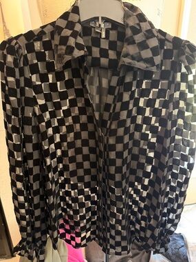 PAIGE Black and Gray Velvet Checkerboard Shirt